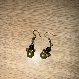 Elegant Green and Gold Dangle Earrings